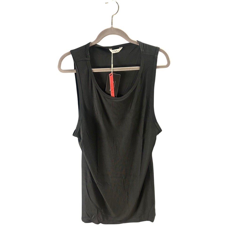 Minimalist Black Ribbed Scoop Neck Tank Top Casual Capsule Wardrobe 2XL